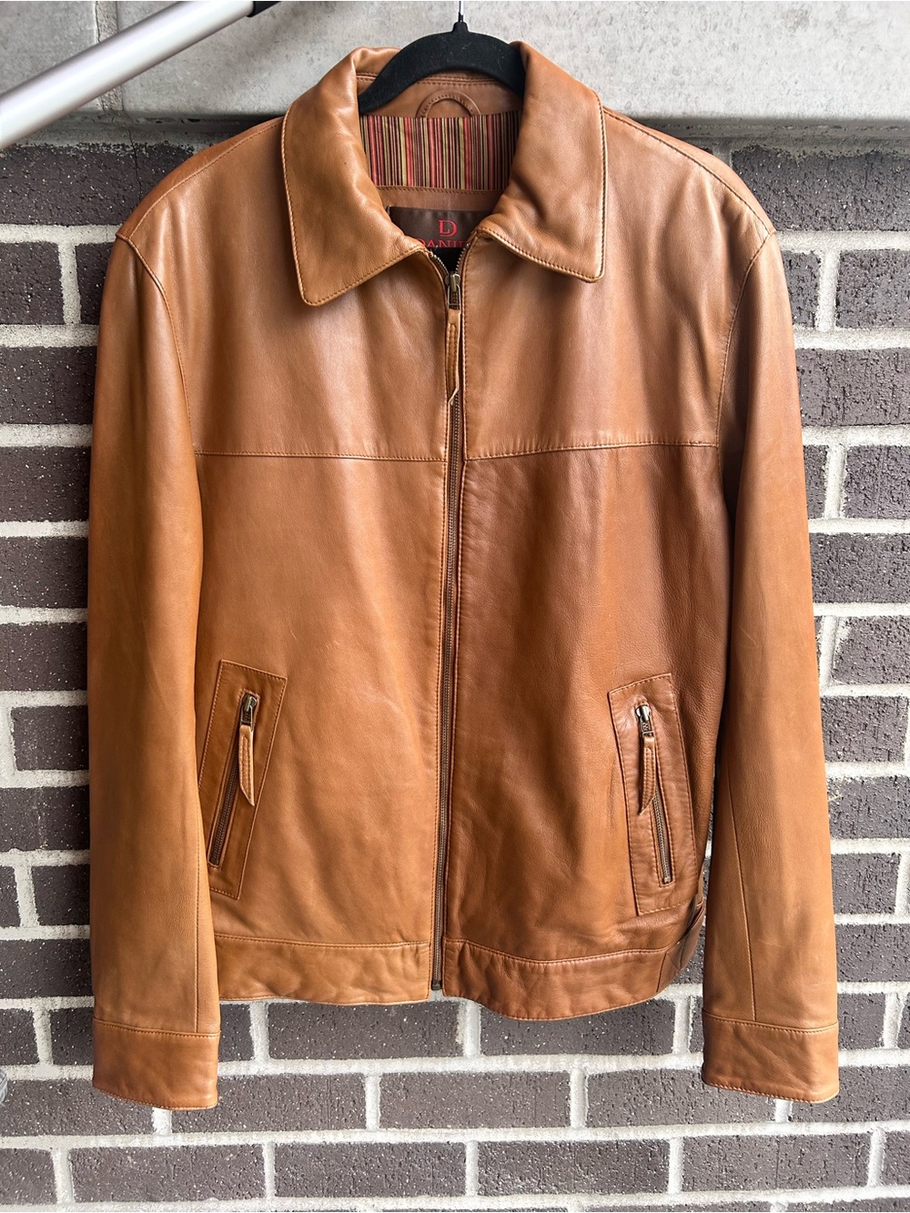 DANIER Vintage Men’s Classic Tan Leather Zip Jacket